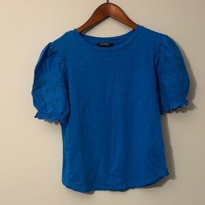 Lauren Ralph Lauren Bright Blue Puff-Sleeve Tee